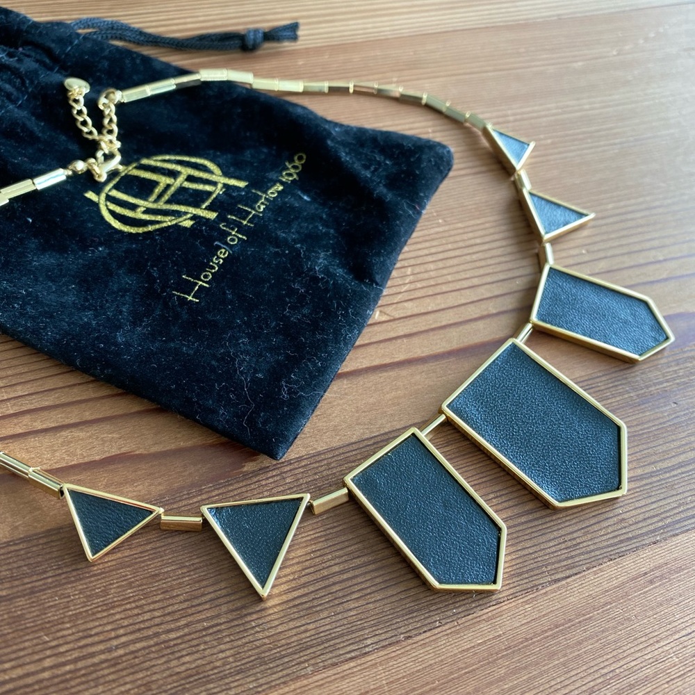 House of Harlow 1960 Black and Gold Leather Collar